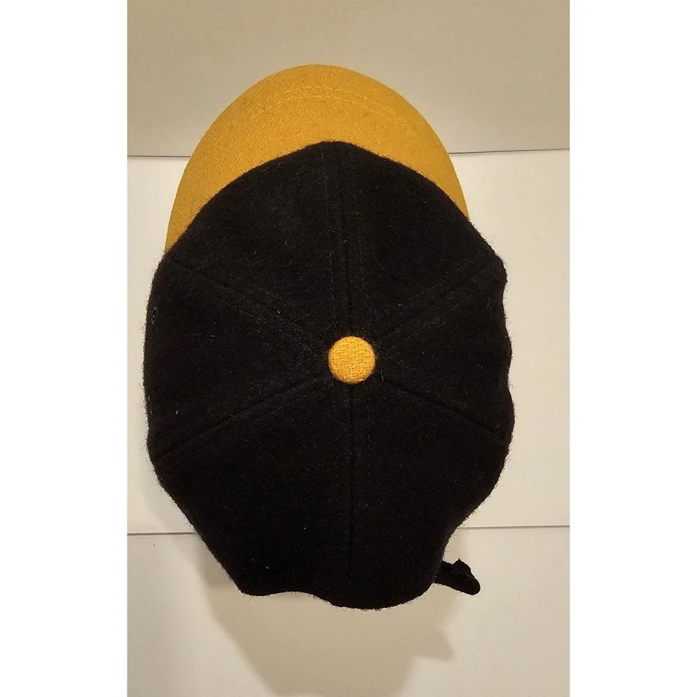 J.Crew Vintage Wool Blend Baseball Cap Black Mustard Yellow Made in USA Medium